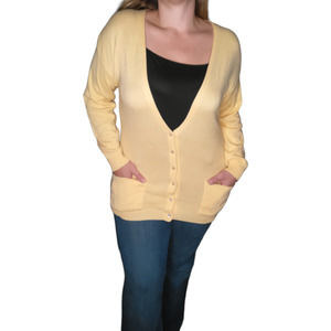 Vintage Yellow Cardigan Sweater size 14 Large Pockets Button Down Unisex